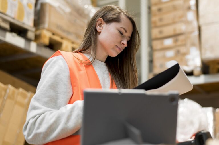 low-angle-woman-working